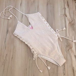 NEW Victoria’s Secret Ensenada smocked lace up one piece swimsuit size small